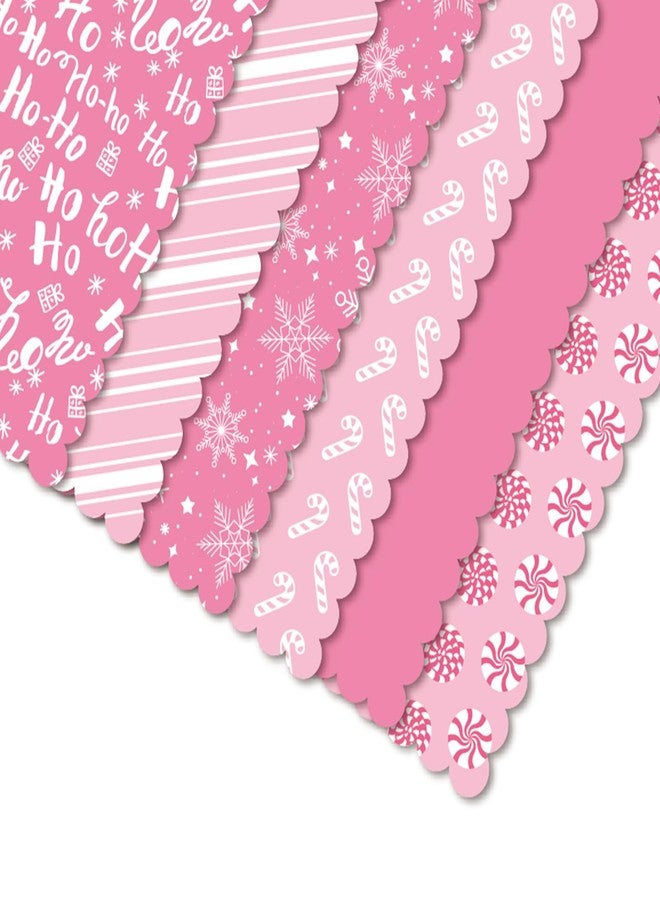 Whaline 90 Sheets Christmas Scalloped Tissue Paper Pink Candy Cane Stripe Snowflake Gift Wrapping Paper Xmas DIY Art Crafts Tissue for Holiday Birthday Baby Shower, 13.8 x 19.7 Inch - Image 1